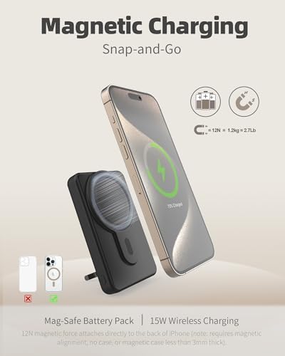 High-Capacity 10000 m Ah Magnetic Power Bank with Mag-Safe Technology – Wireless Portable Charger for i Phone 12/13/14/15/16 Pro & Max | Fast 22.5 W PD Charging, USB-C Connectivity, and Built-in Foldable Stand for Ultimate Convenience – Ideal for On-the-Go Power Solutions