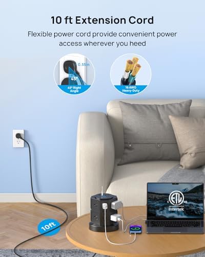 TROND Tower Surge Protector Power Strip – 14 Spacious Outlets & 4 Fast USB Ports (2 USB-C) – 2100 Joules Surge Defense – 6 Feet Versatile Extension Cord for Home Office & Dorm Setup – Streamlined Design for Optimal Charging Efficiency and Device Safety