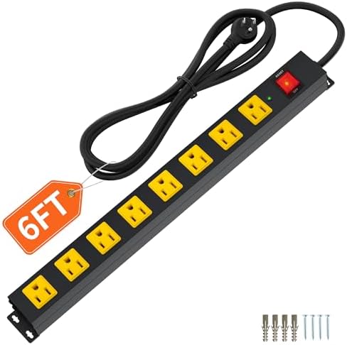 10 FT Heavy Duty 8 Outlet Surge Protector Power Strip with Wall Mount Capability – 2100 Joules of Protection for Home, Office, Garage and Workshop – Versatile, Space-Saving Design with Wide Spaced Outlets for Large Plugs and Electronics