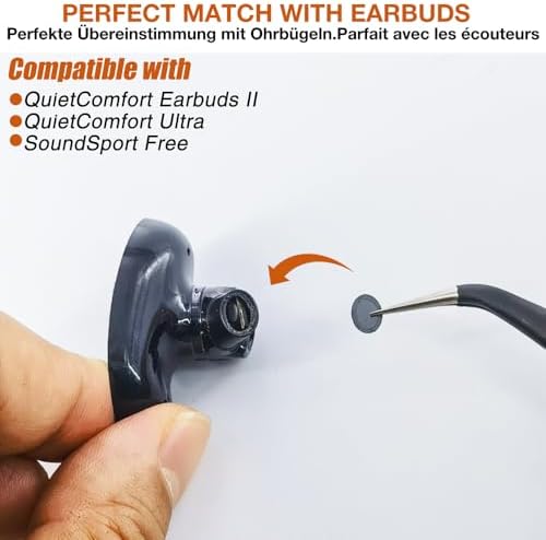 Bose Quiet Comfort II & Sound Sport Free Earbuds Dust-Proof Mesh Filters – 5 Premium Replacement Covers for Enhanced Sound Clarity and Earbud Longevity – Essential Maintenance Tool by TENNMAK