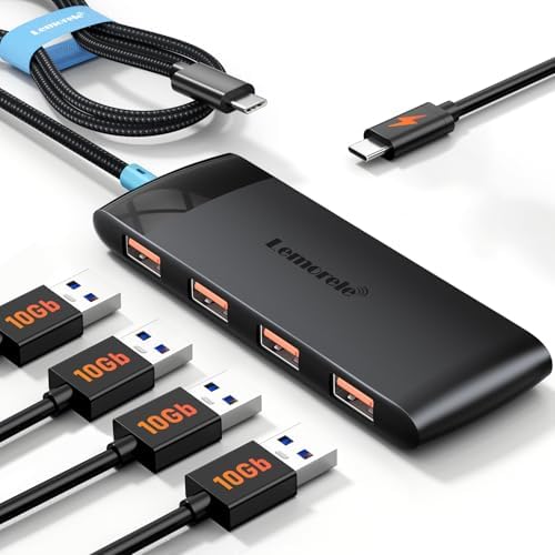 Revolutionize Your Device Connectivity with the 10 Gbps USB C Hub – High-Speed 4-Port USB3.2 Splitter for Effortless Data Transfer and Charging | Versatile Multiport Adapter Compatible with Mac Book Pro, Surface Pro, Dell, HP, i Pad & More | Flexible 1.97 ft Cable for Optimal Setup | Essential Laptop Accessory for Streamlined Workflow and Enhanced Efficiency