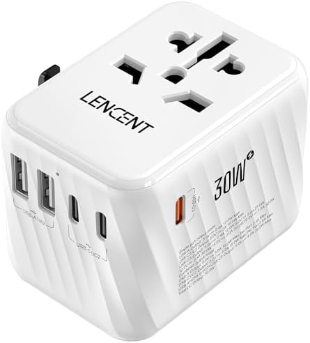 LENCENT 85 W Universal Travel Adapter with Retractable USB-C Cable – High-Speed International Plug Converter Featuring 3 Type-C & 1 USB-A Ports for Effortless Worldwide Charging – Your Ultimate Travel Essential for Maximum Compatibility, Fast Charging, and Ga N Technology Efficiency
