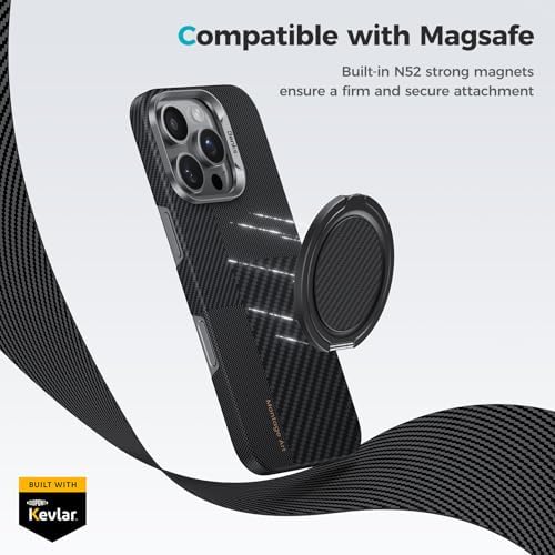 Revolutionize Your i Phone Experience with BENKS Armor Pop Magnetic Grip & Stand – 360° Rotatable Kevlar Phone Holder for Mag Safe, Perfectly Compatible with i Phone 16/15/14/13/12 Series, Ultimate Stability and Style for Everyday Use