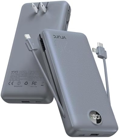 VRURC 20000 m Ah Pink Portable Charger – Fast Charging Power Bank with Built-in Wall Plug & Cables, LED Display, 4 Outputs & Dual Inputs for Effortless Travel Charging Solutions, Ideal for Busy Lifestyles and Enhanced Device Compatibility