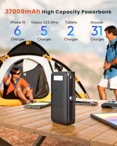 Ultimate FEELLE Solar Power Bank – 27,000 m Ah High-Capacity Wireless Charger with 4 Efficient Solar Panels, 22.5 W Fast Charging, Dual USB-C Ports, Ideal for Outdoor Adventures and All Smartphones – Stay Connected Anywhere