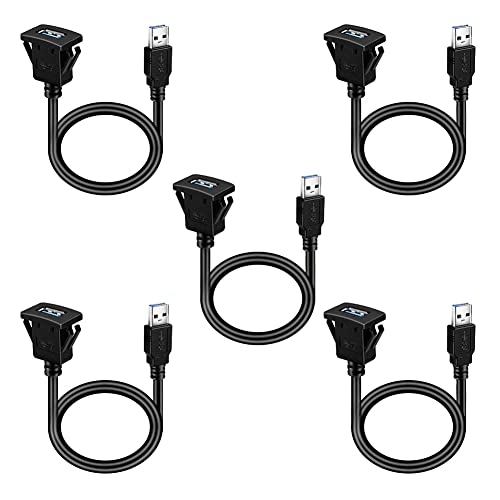 Elevate Your Dashboard Connectivity: BATIGE 5 Pack USB 3.0 Flush Mount Extension Cable – Waterproof, High-Speed, 3 ft USB Car Mount for Vehicles, Boats, and Motorcycles – Ideal for Effortless Device Charging and Data Transfer
