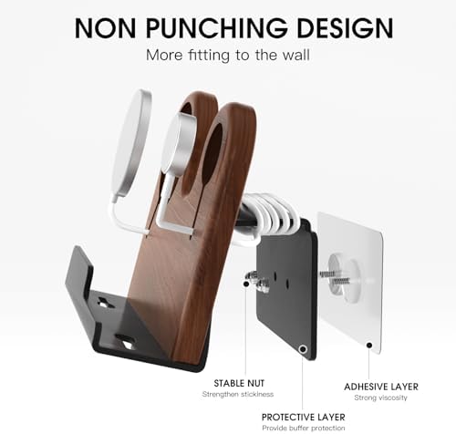 3 in 1 Wall Mount Compatible with magsafe Charger Stand，Wood Phone Holder for iPhone 15/15 Pro/14/13/12 Series, Compatible with Apple Watch, AirPods, Magsafe Accessories[MagSafe Charger Not Included] – Enhanced Compatibility and Speed
