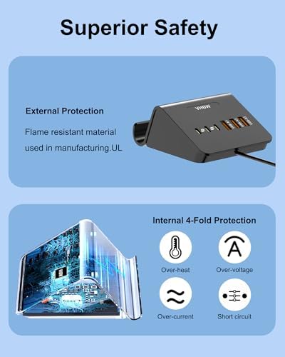 VHBW 35 W 6-Port USB C Charging Hub – Innovative Multi-Device Fast Charging Station with 3 USB-C & 3 USB-A Ports – Optimal Compatibility for i Phone 14/13/12 & Samsung Galaxy S23/S22/S21 – Smart Power Distribution for Rapid Charging Efficiency