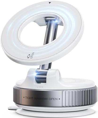 Vacuum Suction Magnetic Phone Holder, 2025 Upgraded Vacuum Suction Cup Mount for Magsafe, 360° Adjustable Foldable Portable Magnetic Car Phone Stand for Cars/Gyms/Mirrors/Smooth Surface (White) – Enhanced Compatibility and Speed