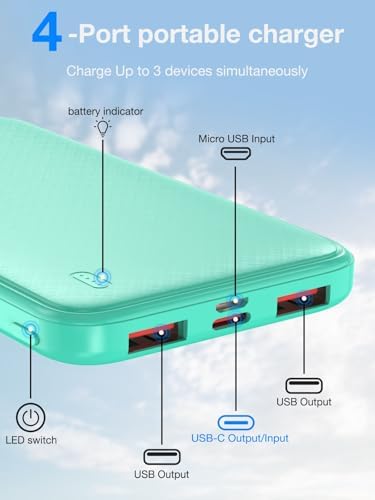 High-Speed 20 W Portable Charger – 10,000 m Ah Fast Charging Power Bank with USB-C PD & QC 3.0 for Ultimate Device Compatibility – Slim, Lightweight Battery Pack for i Phone & More – Perfect for On-the-Go Power Needs