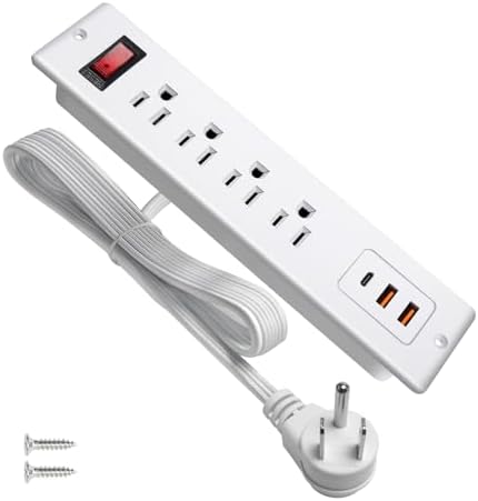 Recessed 20 W PD USB C Power Strip – Ultra-Fast Charging Station with 4 Outlets & 3 USB Ports for Desks & Countertops – ETL Listed Mountable Flat Plug Power Socket for Efficient Workspace Organization and Enhanced Device Compatibility