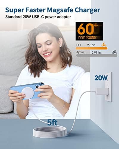 Magnetic Wireless Charger for i Phone 15/14/13/12 Series – Versatile Mag Safe Charging Stand with Dual Ports & 5 ft Cable for i Phone and Air Pods 2/3/Pro (Adapter Not Included) – Enhanced Speed & Seamless Compatibility for Effortless Power Solutions
