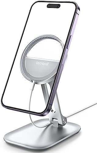 Lamicall [  Aluminum Stable Large Base Phone Stand Holder for Desk, Superb Surface Craftsmanship, Portable Cell Phone Dock, Compatible with 4-10” Cellphone and Tablets, Silver – Enhanced Compatibility and Speed