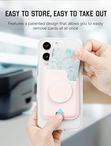 Isee Magnetic Card Holder Wallet for i Phone 16/15/14/13/12 – Chic Light Pink Mag Safe Accessory with Expanding Grip for Secure Card Storage – Compact, Stylish, and Practical Everyday Solution for On-the-Go Convenience