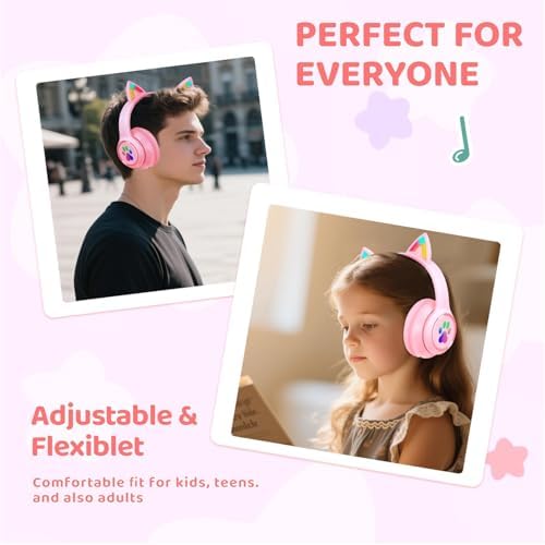 MIDOLA Cat Ear Bluetooth 5.3 Wireless Headphones for Kids – 60-Hour Playtime, Fun LED Illumination, Travel-Friendly Foldable Design with Integrated Microphone – Ideal for Music, Gaming, and Movies on the Move in Stylish Blue