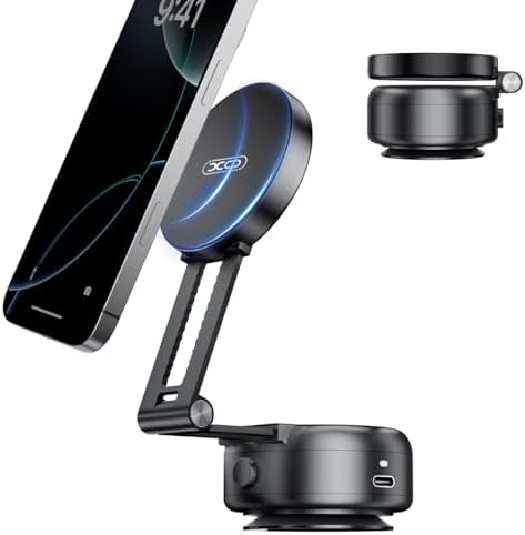 Electric Vacuum Magnetic Suction Phone Holder,XO Adjustable and Foldable Car Mount,Strong Magnetic Car Phone Holder for iPhone16/15/14/13/12,for Shower/Car/Mirror(Light Grey – Enhanced Compatibility and Speed