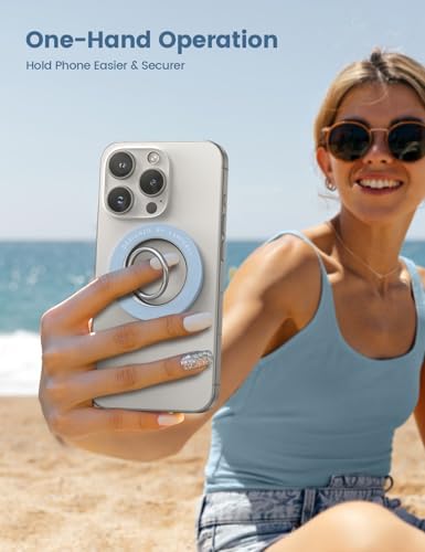 Lamicall 360° Rotatable Magnetic Phone Ring Holder for Mag Safe – Lightweight Grip & Kickstand Compatible with i Phone 12/13/14/15/16 Series, Misty Black – Enhanced Magnetic Strength and Flexibility for Secure One-Handed Use and Wireless Charging Convenience