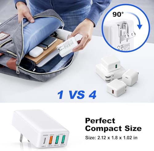 Excgood 40 W Ultra-Fast Multi-Port USB Wall Charger – Compact Foldable Power Adapter for Fast Charging i Phone 16/15/14/13, Galaxy S24, and More – Versatile 4-Port USB & USB-C Hub for Effortless Device Powering Anytime, Anywhere