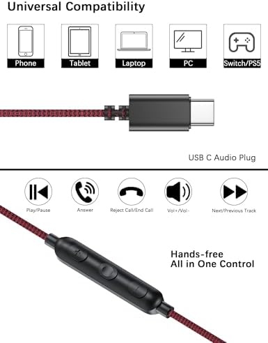 Transform Your Sound Experience: Premium USB-C Noise-Canceling Earbuds with Rich Hi-Fi Bass for Samsung Galaxy S25 Ultra & i Phone 16 – Ergonomic Fit, Durable Design & Built-In Microphone for Effortless Communication and All-Day Comfort