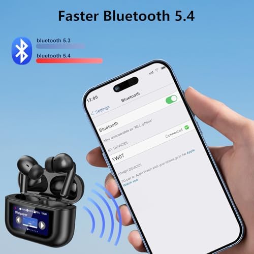 Advanced Touchscreen Bluetooth 5.4 Earbuds | Ultimate Wireless Smart Headphones with 40-Hour Battery Life | Exceptional ANC & ENC Noise Cancellation for Unmatched Audio Clarity | Intuitive Touch Controls for Seamless i OS & Android Integration | Sleek Black Design for Everyday Versatility and Comfort