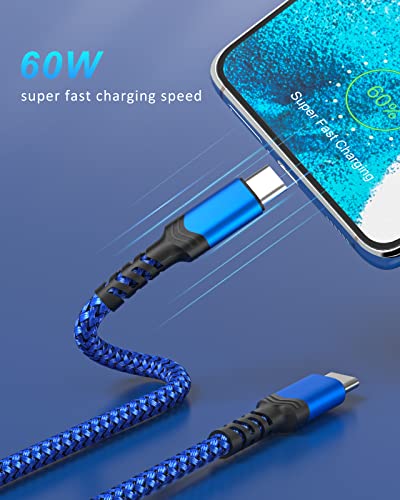 10 ft USB C to USB C Charging Cable – Fast 60 W Power Delivery Braided Cord for Galaxy S23 Ultra, i Phone 15/16, i Pad Pro, Mac Book – Durable, Tangle-Free Design in Purple, Green, Blue, Pink for Maximum Flexibility and Style