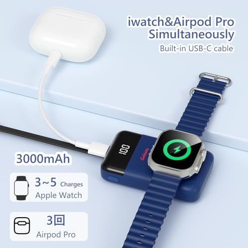 Compact 3000 m Ah Wireless Magnetic Charger for Apple Watch & i Phone – Fast Charging Power Bank with Built-in USB-C Cable, Perfect Travel Gift for SE/Ultra/1-9 Series & i Phone 15/16, Sleek White Design for Effortless Power On-the-Go