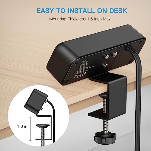 Premium Desk Clamp Power Strip with USB C – 3 Outlet Extension Cord for Streamlined Workspaces, 6.5 ft Thin Cable, Space-Saving Flat Plug Design for Easy Mounting on 1.6 inch Desktops – Fast Charge Capability for Modern Devices
