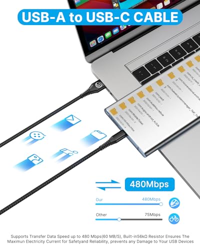 6 FT USB Type C Cable 2 Pack – High-Speed Fast Charging and Data Transfer Cord for Samsung Galaxy A Series and LG Models – Durable Nylon Braided Charger with Tangle-Free Design for Ultimate Convenience and Extended Reach