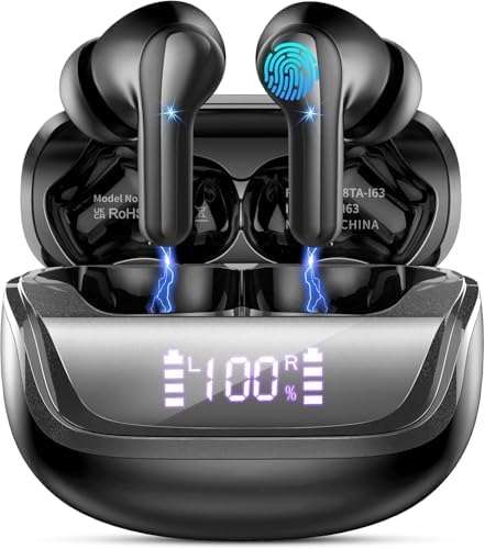 Donerton Advanced Bluetooth 5.4 Wireless Earbuds – Immersive Deep Bass In-Ear Headphones with Quad ENC Mics for Superior Noise Cancellation, 45-Hour Playback, IP7 Waterproof Charging Case – Ideal for Fitness Enthusiasts and Effortless Connectivity