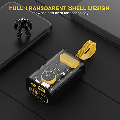 Compact 10000 m Ah Power Bank with Built-In Cables – 22.5 W Fast Charger for i Phone, i Pad, Samsung, and Android Devices – Sleek Transparent Design for Enhanced Battery Monitoring – Ultimate Portable Charging Solution for On-the-Go Lifestyle