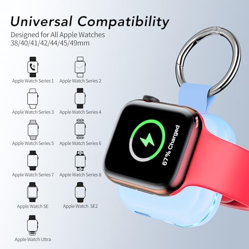 HUOTO Compact Magnetic Wireless Charger for Apple Watch – 1200 m Ah Portable Power Bank Keychain, Compatible with Series 10/9/8/Ultra 2/Ultra/7/6/5/4/3/2/SE, Ideal Travel Accessory for Effortless Charging On-the-Go