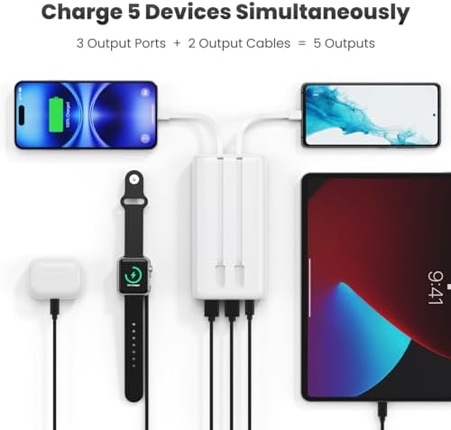 Ultra-High Capacity 40800 m Ah Portable Charger with Built-In Cables – 25 W PD USB C Fast Charging Power Bank – 5 Outputs & Dual Input for i Phone 16/15/14/13 & Samsung S23 – Stylish Pink Design for On-the-Go Charging Solutions