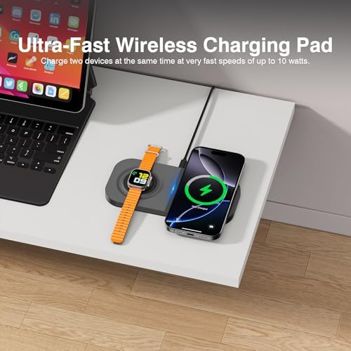 Ultimate 3-in-1 Magnetic Wireless Charging Station – High-Speed 20 W Foldable Charger for i Phone 12-16 Series, Apple Watch 10/Ultra 2, and Air Pods 4 – Portable Travel-Friendly Design with Adapter for Seamless Power Solutions