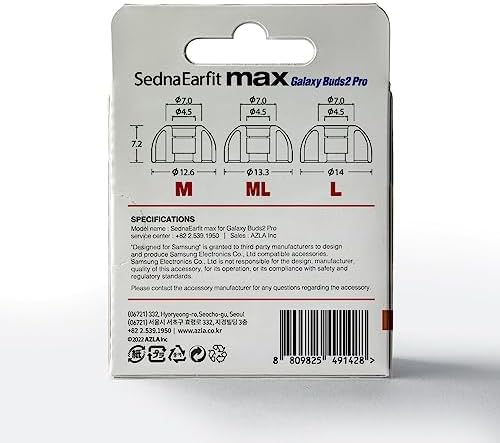 Upgrade Your Audio Experience with AZLA Sedna Earfit MAX for Galaxy Buds 2 Pro – Premium Medical Silicone Noise-Canceling Eartips for Superior Comfort and Sound Isolation, Samsung-Certified Replacement Tips for Enhanced Compatibility and Longevity