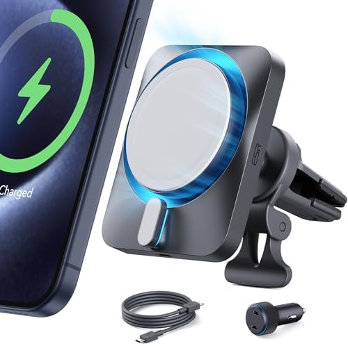 Revolutionize Your Drive with the ESR 15 W Mag Safe Car Mount Charger – Fast Wireless Charging for i Phone 12-16, Featuring Cryo Boost for Optimal Cooling, Apple-Certified Magnetic Phone Charger for Effortless Compatibility and Enhanced Performance on the Go