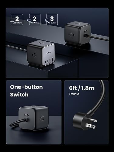 UGREEN 65 W USB-C Charging Station: 7-in-1 Power Hub with Triple AC Outlets, Dual Fast USB-C & USB-A Ports, 6 ft Extension Cord for Seamless Home, Office & Travel Charging – Ultimate Multi-Device Power Solution for Mac Book Pro & i Phone 16 Pro
