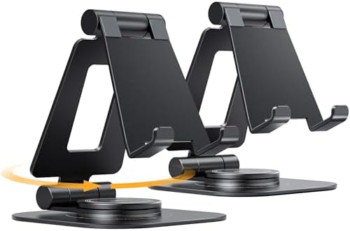 Nulaxy 2-Pack 360 Rotating Phone Stand, Fully Adjustable Foldable Phone Holder, Aluminum Desktop Cradle with Anti-Slip Base, Office Accessories Dock for All Phones with Thick Case, Black – Enhanced Compatibility and Speed