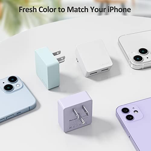 Nekmit Dual-Port Flat USB Wall Charger – Compact & Stylish Purple Fast Charging Solution with Smart IC Technology for i Phone, Galaxy, Pixel, i Pad Pro, Air Pods, and More, Perfect for Travel and Everyday Use