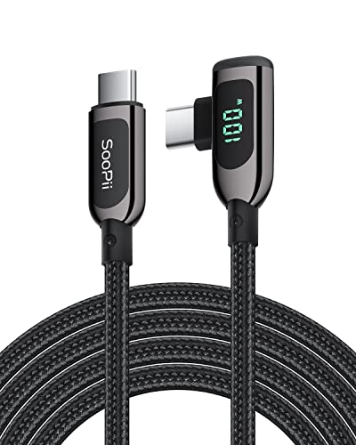 SOOPII 100 W Fast Charging Right Angle USB C to USB C Cable – 6.6 FT Zinc Alloy Braided with LED Display for Enhanced Performance, Compatible with i Phone 16/15, i Pad Air/Pro, Mac Book Pro, Samsung Galaxy S23/S22/S10, Google Pixel & LG Smartphones – Ideal for Gaming & Multitasking