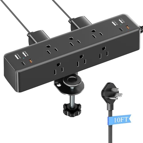 Revolutionize Your Workspace with ACOZVIN 17-in-1 Desk Clamp Power Strip – 40 W Fast Charging Hub, 9 AC Outlets & 8 USB Ports (4 USB-C) for Ultimate Device Connectivity, 10 ft Flat Plug Surge Protector Perfect for Home Office Efficiency and Safety