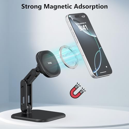 Elevate Your Workspace with the VRIG Magnetic Phone Holder for Desk – Adjustable i Phone Stand Compatible with i Phone 16, 15, 14, 13, 12 Pro Max & Mag Safe Cases – Foldable, Portable Design for Enhanced Productivity and Seamless Viewing Experience
