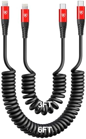 Coiled USB C to USB C Charger Cable Set – Fast Charging Solutions for i Phone 15 Series & Samsung Galaxy S23 – Innovative Retractable Design for Tangle-Free Convenience and Enhanced Durability – Ideal for On-the-Go Power Delivery