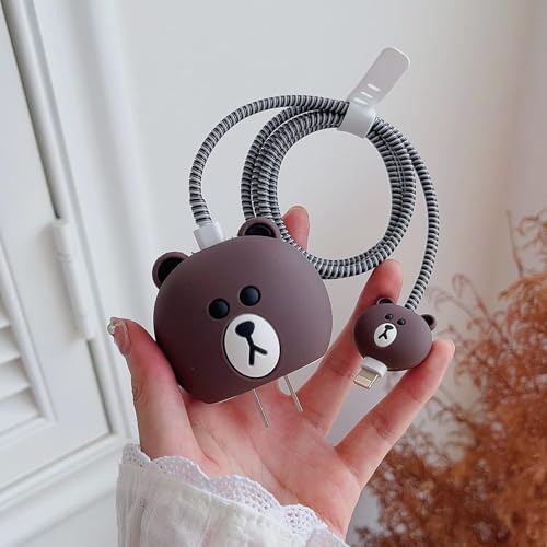 Adorable 3 D Cartoon Charger Protectors – Kitty & Bear Pack of 2 for i Phone 11, 12, 13, 14 Pro Max – Cute Silicone Cable Sleeves for Enhanced Durability & Style – Protect Your Charging Heads from Damage & Dust with Kawaii Designs – Compatible with 18 W & 20 W i Phone Chargers – Lightweight & Portable Charging Accessories for Everyday Use