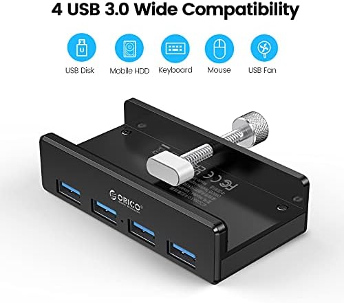 Discover the ORICO Aluminum 4-Port USB 3.0 Hub – Your Essential Desktop Connectivity Solution for Seamless Data Transfer and Enhanced Organization. Featuring a stylish clamp design, this USB splitter effortlessly attaches to your monitor or desk, optimizing your workspace without sacrificing aesthetics. With four high-speed USB 3.0 ports delivering data transfer rates up to 5 Gbps, you can connect multiple devices like external drives and keyboards with ease. The durable aluminum construction not only provides exceptional heat dissipation but also adds a touch of modern elegance to your setup. Included is a generous 4.92 FT USB data cable for increased flexibility and reach. Lightweight and compact, this hub is perfect for both home and office use, ensuring you stay connected wherever you go. Experience superior performance and reliability with the ORICO USB Hub – the perfect blend of functionality and style for tech-savvy professionals. Note: This model does not include a power adapter, making it an ultra-portable accessory for your digital life.