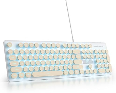 Transform Your Workspace with the Surmen Pink Retro Typewriter Keyboard – Backlit, Quiet & Full-Size 104 Keys for Effortless Typing and Style, Perfect for Home and Office Use!