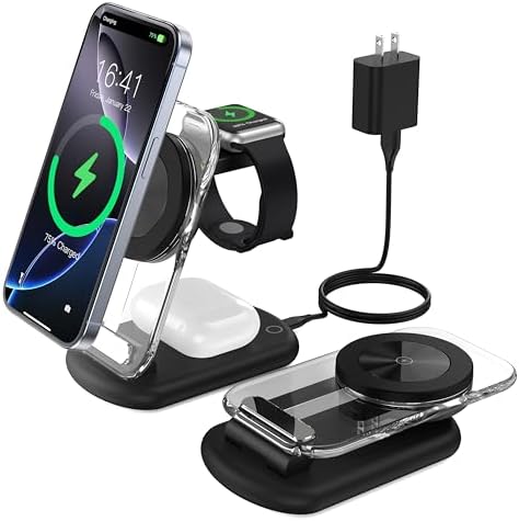 Ultimate 3-in-1 Magnetic Wireless Charging Station for Apple: Fast, Foldable Mag-Safe Charger with Night Light for i Phone 16/15/14/13/12, Apple Watch & Air Pods Pro – Travel-Ready, Enhanced Compatibility, and Rapid Charging Solution