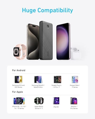 Anker Power Core Essential 20 K Portable Charger – 20,000 m Ah High-Capacity Power Bank with 15 W Fast Charging, Dual USB-A Outputs, USB-C Input/Output for i Phone, Air Pods, and More – Ultimate Travel Companion for Uninterrupted Connectivity