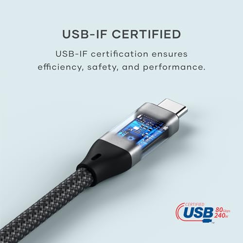 Satechi USB C to USB C 4.0 Pro Cable – 240 W Power Delivery, 8 K @ 60 Hz & 4 K @ 120 Hz Support, 40 Gbps High-Speed Data Transfer, USB-IF Certified for Ultimate Performance, 4 ft Length for Versatile Use – Ideal for Gamers & Professionals