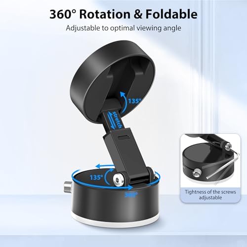 CreaDream Vacuum Magnetic Suction Car Phone Holder, 2025 Upgraded Foldable Suction Cup Phone Mount Stand with 360° Rotation, Car Accessories for All Smartphones, for Shower/Car/Mirror/Smooth Surface – Enhanced Compatibility and Speed