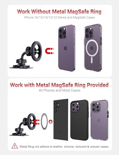 PROfezzion Deluxe Magnetic Car Mount: Secure Metal Mag Safe Holder for i Phone 16, 15, 14, 13, 12 Pro Max & All Smartphones – Hands-Free 360° Rotation for Safe Navigation, Easy Air Vent & Dashboard Installation, Enhanced Grip for Seamless Driving Experience